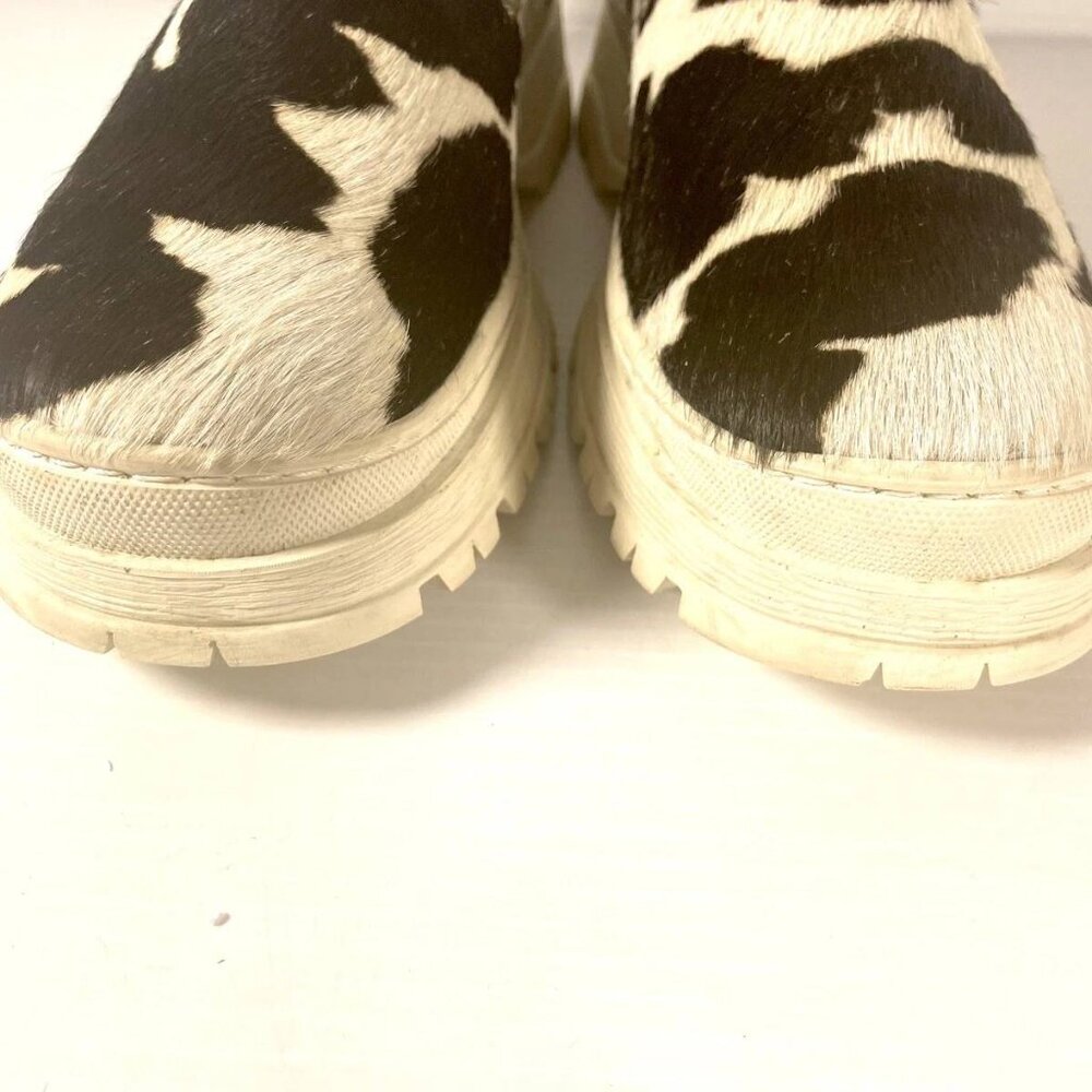 Black and White Cowhair Ankle Booties - Chunky Sole - Picture 4 of 12